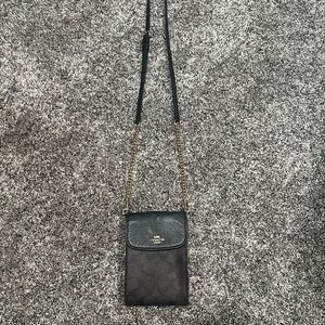 Coach Black and Brown Crossbody Bag with Gold Chain